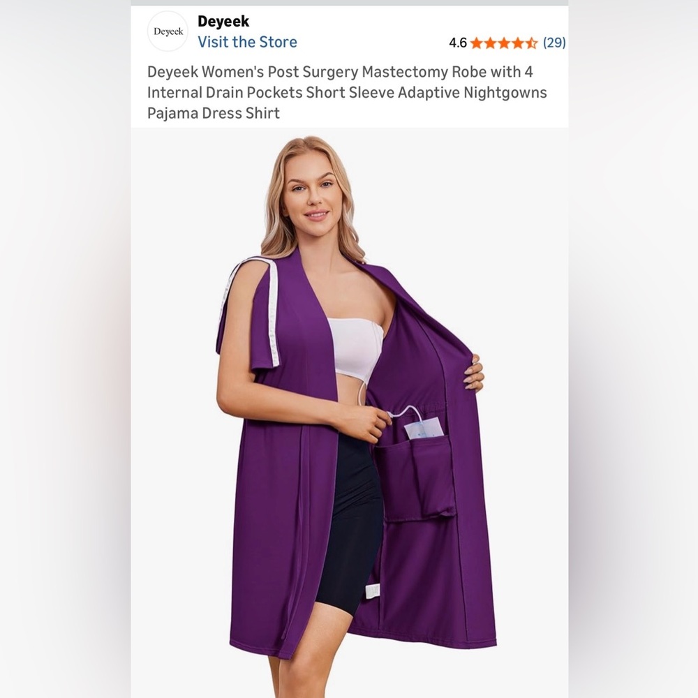 Deyeek Purple Short Sleeve Adaptive Surgery Robe w/ Drain Pockets size S